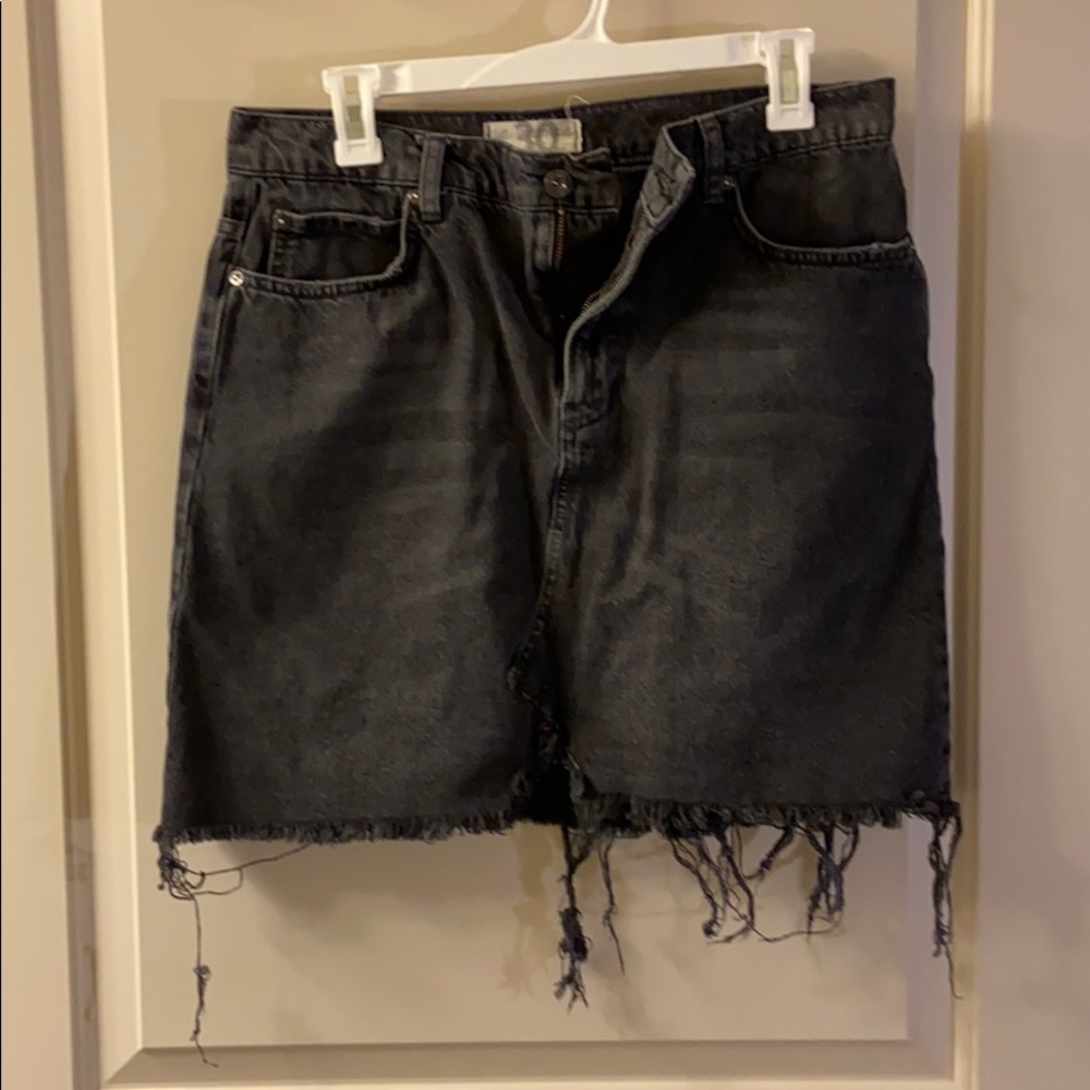 We the free distressed raw hem black denim skirt